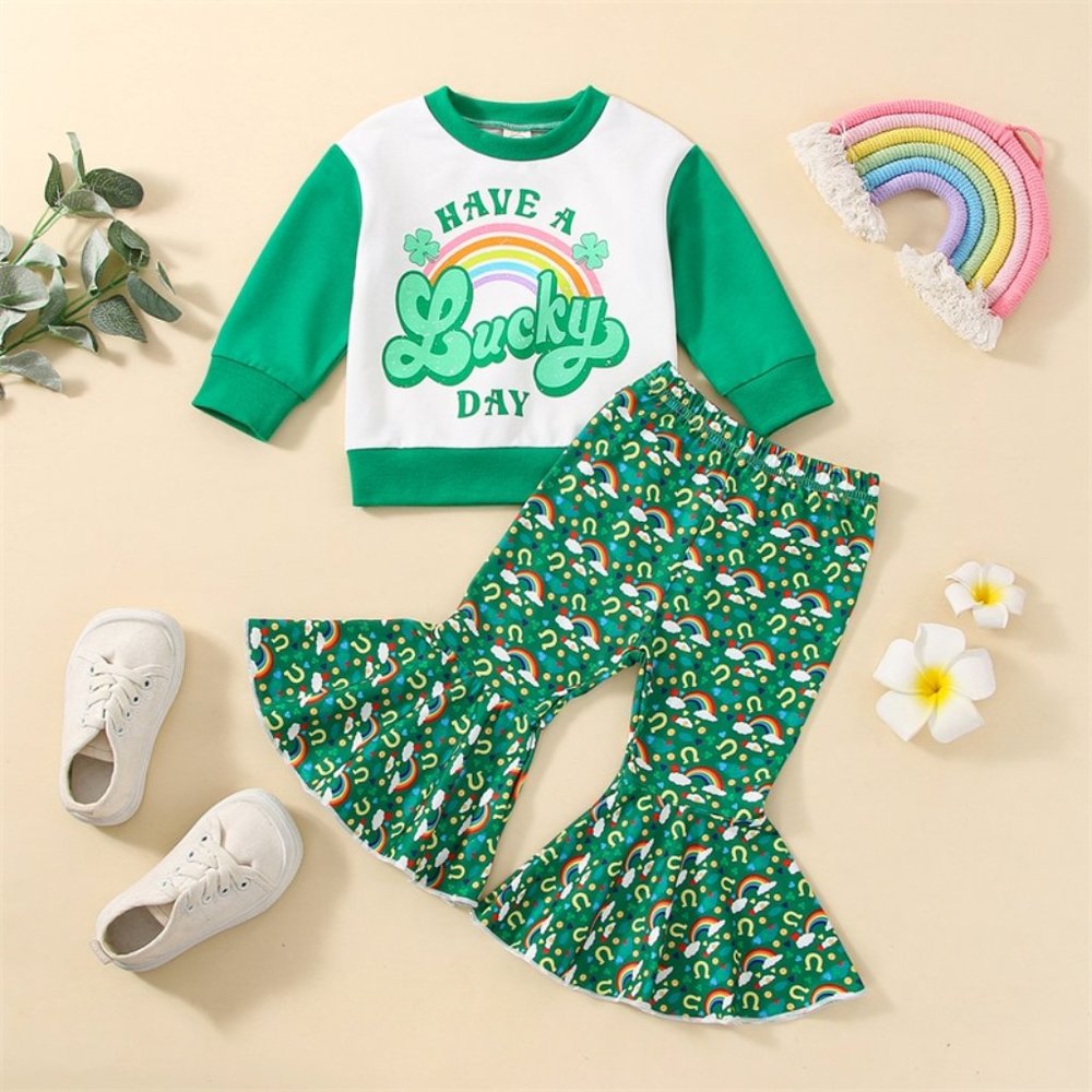 St Patrick's Day Have a Lucky Day Bell Bottoms Girls Outfit Set